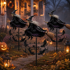 🔥49% OFF Last Day🧙‍♀️ Enchanted Witch Garden Spinner – Halloween Flying Witch & Bat Yard Stake Decor