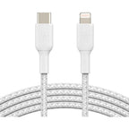 Belkin Braided USB-C to Lightning Cable (2m / 6.6ft, White) - CAA004BT2MWH