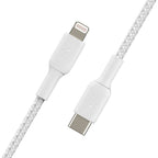 Belkin Braided USB-C to Lightning Cable (2m / 6.6ft, White) - CAA004BT2MWH