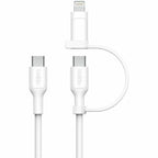 Belkin 60W 2-in-1 USB-C to USB-C and Lightning Cable - 480 Mbps - Braided - M/M - 5ft/1.5m - White - CAC003fq1.5MWH