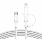 Belkin 60W 2-in-1 USB-C to USB-C and Lightning Cable - 480 Mbps - Braided - M/M - 5ft/1.5m - White - CAC003fq1.5MWH