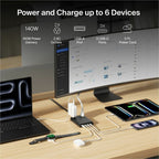 Belkin 2-Outlet Charging Station w/ 1x USB-A & 3x USB-C Ports 140W - 5ft/1.5m Cord - Straight Plug - Black - SRZ003tt5