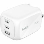 Belkin 100W GaN 3-Port USB Wall Charger - 1xUSB-A, 2xUSB-C - Foldable Prongs - Power Adapter - White - WCH016dqWH
