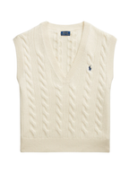 RALPH LAUREN WOMEN Cable-Knit Wool-Cashmere Sweater Vest Authentic Cream