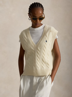 RALPH LAUREN WOMEN Cable-Knit Wool-Cashmere Sweater Vest Authentic Cream