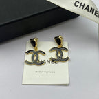18K  Chanel Classic Black Dangle Earrings