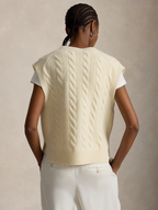 RALPH LAUREN WOMEN Cable-Knit Wool-Cashmere Sweater Vest Authentic Cream