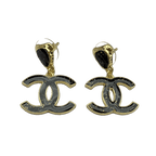 18K  Chanel Classic Black Dangle Earrings