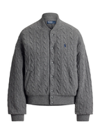 RALPH LAUREN WOMEN Cable-Knit Wool-Cashmere Snapped Jacket Flannel Grey Heather