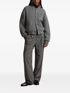 RALPH LAUREN WOMEN Cable-Knit Wool-Cashmere Snapped Jacket Flannel Grey Heather