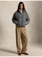 RALPH LAUREN WOMEN Cable Wool-Cashmere Puffer Jacket Flannel Grey Heather