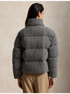 RALPH LAUREN WOMEN Cable Wool-Cashmere Puffer Jacket Flannel Grey Heather