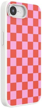 PopSockets iPhone 16/17E Phone Case with MagSafe- to-Go Wrap | Magnetic, Wireless Charging, Camera & Drop Protection, Checkered, Red, Textured