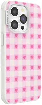 PopSockets iPhone 14 Pro Phone Case with MagSafe, Wireless Charging Compatible, Checkered - Blush Gingham