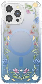 PopSockets iPhone 14 Pro Max Phone Case with MagSafe, Wireless Charging Compatible, Disney - Boho Wildflowers Blue