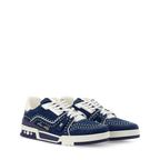Louis Vuitton LV Trainer Indigo Blue Denim Sneakers with Swarovski Pearls