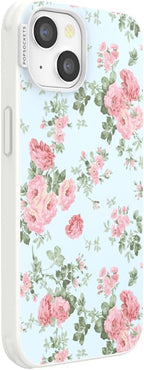 PopSockets iPhone 14 Phone Case with MagSafe- Cottage Tutu Blue | Magnetic, Wireless Charging, Camera & Drop Protection, Light Blue, Baby, Flower, Floral