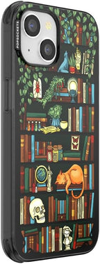 PopSockets iPhone 14 Phone Case with MagSafe, Wireless Charging Compatible, Bookish - Storied Shelves