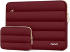 MOSISO 13.3 inch Laptop Case, 13-13.3 inch Puffy Laptop Sleeve Compatible with MacBook Air 13 13.6 M4 M3 M2 M1/Pro 13/Pro 14, HP Dell ASUS Lenovo,Polyester Horizontal Bag with Small Case, Red