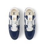 Louis Vuitton LV Trainer Indigo Blue Denim Sneakers with Swarovski Pearls