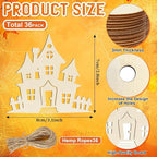 36PCS Wooden Halloween Ornaments to Paint Fall Decorations, 12 Styles DIY Blank Autumn Unfinished Wood Skull Pumpkin Ghost Bat Boo Trick or Treat Halloween Cutouts Ornament for Crafts Party Hanging