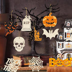 36PCS Wooden Halloween Ornaments to Paint Fall Decorations, 12 Styles DIY Blank Autumn Unfinished Wood Skull Pumpkin Ghost Bat Boo Trick or Treat Halloween Cutouts Ornament for Crafts Party Hanging