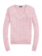 RALPH LAUREN WOMEN Cable-Knit Cotton V-Neck Jumper Carmel Pink