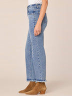 "Ab"solution High Rise Ankle Length Straight Leg Jeans with Fray Hem
