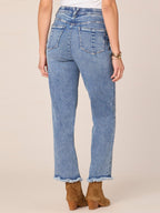 "Ab"solution High Rise Ankle Length Straight Leg Jeans with Fray Hem