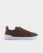 Dark Beige Suede Triple Stitch Sneakers
