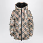 Burberry - Hooded check nylon puffer jacket in sand