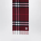 Burberry - Burgundy cashmere scarf with a checked pattern