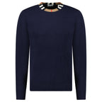Burberry 'Noland' Knitted Wool/ Cashmere Jumper Check Neck Navy