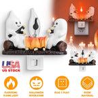 2Pcs Ghost Campfire Flickering Flame Night Light Indoor 3D Funny Halloween Nightlight Decoration Bedroom Night Light Halloween Decoration Gift For Fri