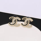 18K  Chanel Crystal Leather Earrings