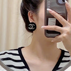 18K  Chanel Black Resin Circle Earrings