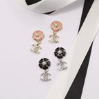 18K  Chanel Black & Pink Camellia Diamond Earrings