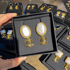18K  Chanel Big Pearl Pendant Earrings