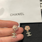 18K  Chanel 26C Pink Camellia Diamond Earrings