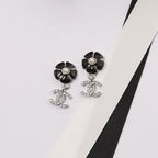 18K  Chanel Black & Pink Camellia Diamond Earrings