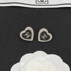 18K  Chanel Black & Red Heart Gold Earrings
