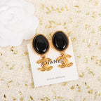 18K  Chanel Black Crystal Pendant Earrings