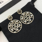 18K  Chanel Circle Pearl Pendant Earrings