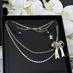 18K  Chanel 25K Bow Tie Diamond Gold Necklace