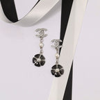 18K  Chanel Black & Pink Camellia Diamond Long Earrings
