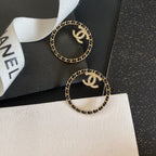 18K  Chanel Black Leather Circle Earrings