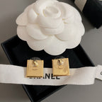 18K  Chanel Black Gold Square Earrings