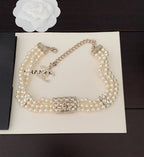 18K  Chanel Bag Pearls Chain Necklace
