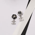 18K  Chanel Black & Pink Camellia Diamond Earrings