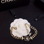 18K  Chanel Black Logo Gold Chain Bracelet